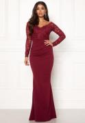 Goddiva Lace Trim Maxi Dress Wine L (UK14)