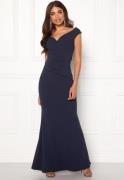 Goddiva Bardot Pleat Maxi Dress Navy XXL (UK18)
