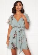 Goddiva Floral Flutter Skater Dress Duck Egg XXL (UK18)