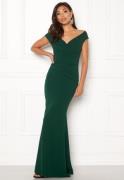 Goddiva Bardot Pleat Maxi Dress Emerald XL (UK16)