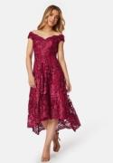 Goddiva Embroidered Lace Dress Wine M (UK10)