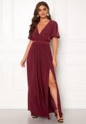 Goddiva Flutter Sleeve Maxi Dress Berry XL (UK16)