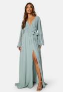 Goddiva Long Sleeve Chiffon Dress Sage Green XS (UK8)