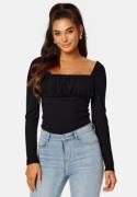 BUBBLEROOM Rushed Square Neck Long Sleeve Top Black S
