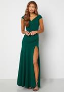 Goddiva Bardot Pleat Maxi Split Dress Emerald L (UK14)