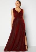 Goddiva Curve Glitter Wrap Front Maxi Dress With Split Red 52 (UK24)