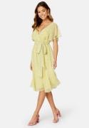 Goddiva Ditsy Flutter Sleeve Midi Dress Soft Lemon XXS (UK6)