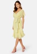 Goddiva Ditsy Flutter Sleeve Midi Dress Soft Lemon S (UK10)