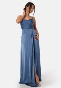 Bubbleroom Occasion Waterfall High Slit Satin Gown Blue 34
