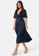 Bubbleroom Occasion Butterfly Sleeve Wrap Satin Dress Dark blue 44