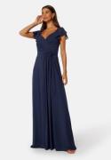 Bubbleroom Occasion Butterfly Sleeve Draped Chiffon Gown Navy 38