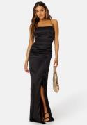 Bubbleroom Occasion Ruched Satin Strap Gown Black 34