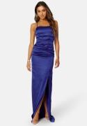 Bubbleroom Occasion Ruched Satin Strap Gown Blue 34