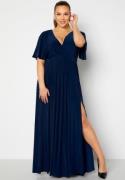 Goddiva Curve Flutter Sleeve Maxi Dress Navy 48 (UK20)