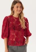 BUBBLEROOM 3D Flower Puff Sleeve Blouse Red XS