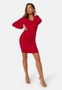 BUBBLEROOM Square V-neck Puff Sleeve Short Dress Red XS