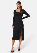 BUBBLEROOM  Rushed Square Neck Midi Dress Black M