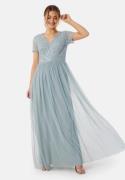 AngelEye Short Sleeve Sequin Embellished Maxi Dress Heather Blue XS (U...