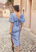 Bubbleroom Occasion Balloon Sleeve Bow Midi Dress Dusty blue 48