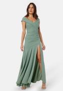 Goddiva Bardot Pleat Maxi Split Dress Light green XL (UK16)