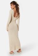 BUBBLEROOM Open Back Fine Knitted Maxi Dress Light beige XS