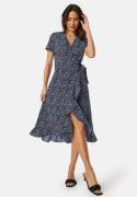 BUBBLEROOM Flounce Midi Wrap Dress Dark blue/Patterned 3XL