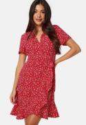 BUBBLEROOM Flounce Short Wrap Dress Red/Patterned M