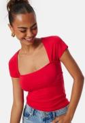 BUBBLEROOM Square Neck Short Sleeve Top Red S