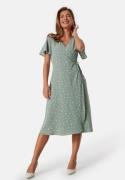 VILA Lovie S/S Wrap Midi Dress Green Milieu AOP:LOL 34