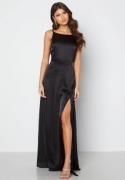 Bubbleroom Occasion Drapy-Back Slit Satin Gown Black 34