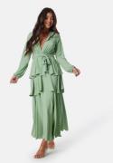 John Zack Long Sleeve Tiered Maxi Dress Sage Green XXS (UK6)