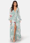 Goddiva Floral Long Sleeve Chiffon Maxi Dress Green XS (UK8)