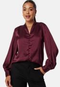 BUBBLEROOM Button Satin Blouse Wine-red L