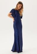 Goddiva Flutter Sleeve Sequin Maxi Dress Navy M (UK12)