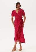 Happy Holly Evie Puff Sleeve Midi Wrap Dress Red/Dotted 32/34