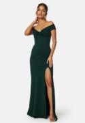 Bubbleroom Occasion Twist Off Shoulder Gown Dark green XXS