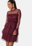 BUBBLEROOM Dotted Mesh L/S Dress Wine-red 36