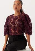 BUBBLEROOM 3D Flower Puff Sleeve Blouse Wine-red L