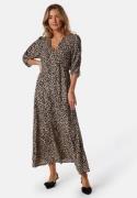 BUBBLEROOM Ruched Sleeve Midi Dress  Light nougat/Patterned L