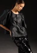 Bubbleroom Occasion Puff Sleeve Peplum Satin Blouse Black XL