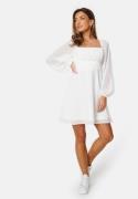 Bubbleroom Occasion Square Neck L/S Chiffon Dress White 34