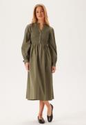 BUBBLEROOM V-neck Cotton Smock Dress Khaki green XS