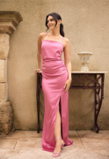 Bubbleroom Occasion Tie Back Satin Gown Pink 42