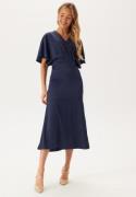 Bubbleroom Occasion Wrap Satin Midi Dress Navy 34