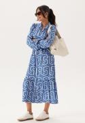 Happy Holly Viscose Long Sleeve Dress Blue/Beige 36/38