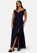 Goddiva Curve Glitter Wrap Front Maxi Curve Dress With Split Navy 54 (...