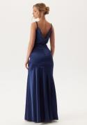 Goddiva Satin Cowl Neck Maxi Dress Navy L (UK14)