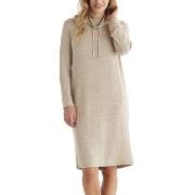 Damella Knitted Long Sleeve Lounge Dress Beige Medium Dam