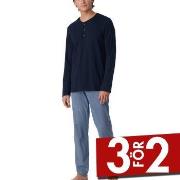 Schiesser Long Fine Interlock Collar Pyjamas Marin/Blå bomull 56 Herr
