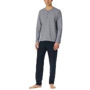 Schiesser Casual Essentials Long Pyjama Button Mörkblå bomull Large He...